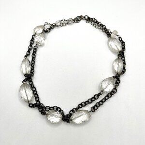 Vintage Sterling Silver & Glass Clear Stone Necklace Oxidized Artisan Boho